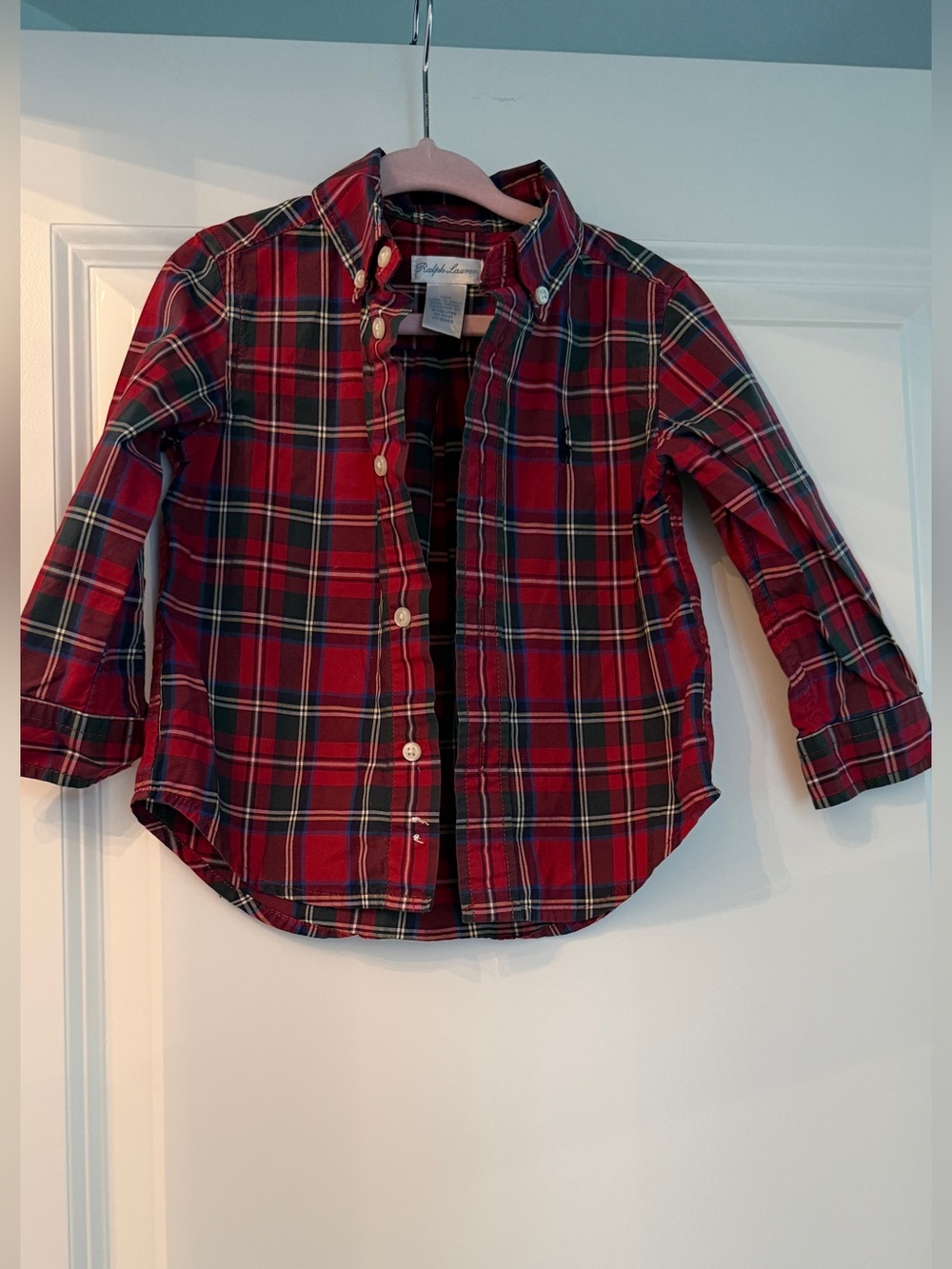 Ralph Lauren Red and Green Plaid Button-Down Shirt for Kids Holiday Christmas